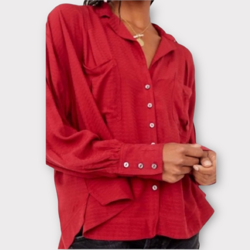 Free People Womens Erin’s Oversized Button Up Shirt XS Stolen Kiss Oversized NWT